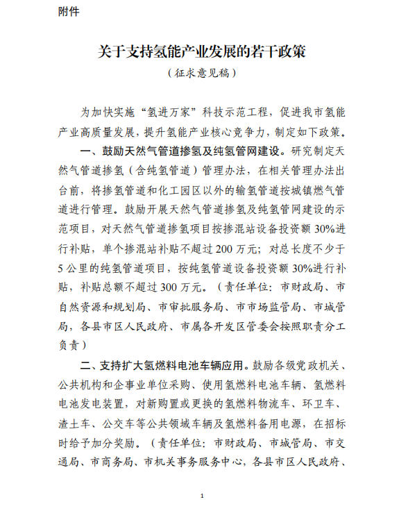 濰坊市發布氫能政策征求意見稿,繼續對加氫站建設和運營進行補貼 濰坊市發布氫能政策征求意見稿,繼續對加氫站建設和運營進行補貼